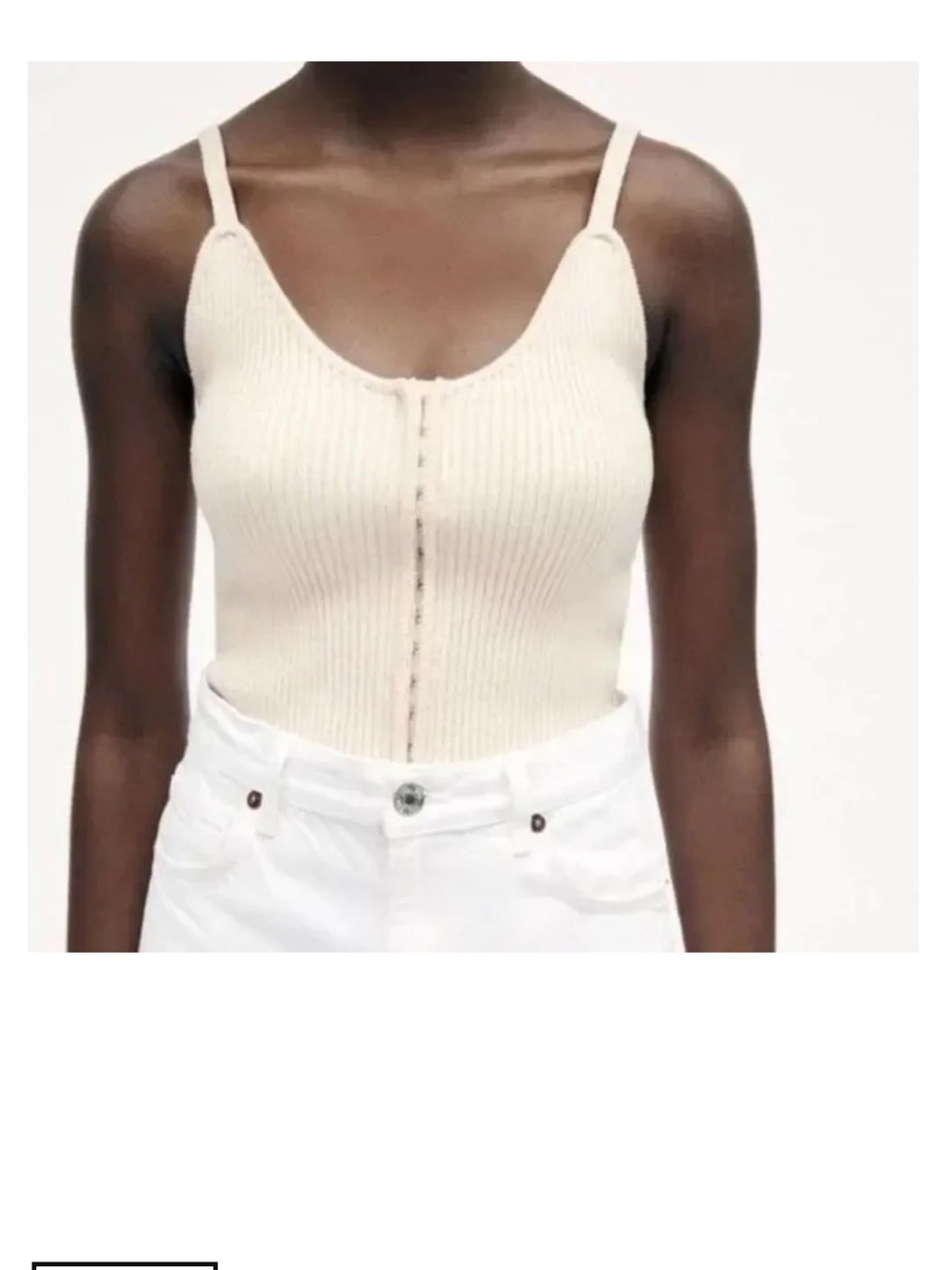 Zara Cream Ribbed Hook-Front Cropped Camisole Corset Top Size M